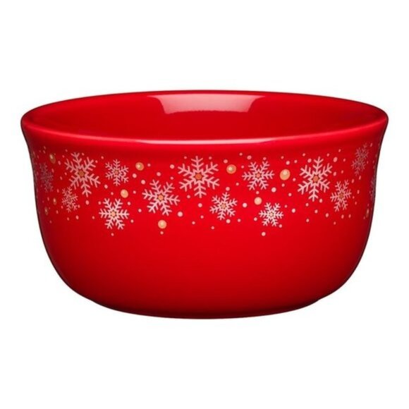 HOMER LAUGHLIN FIESTA SCARLET SNOWFLAKE 28 OZ GUSTO BOWL RETIRED USA - Picture 1 of 2